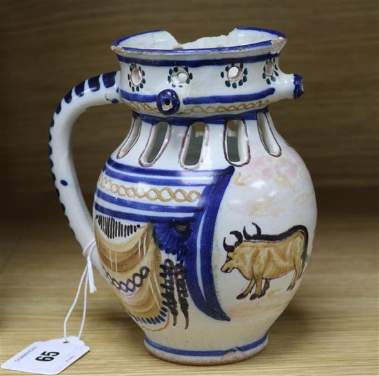 A Majolica puzzle jug, probably Talvera, 19th century